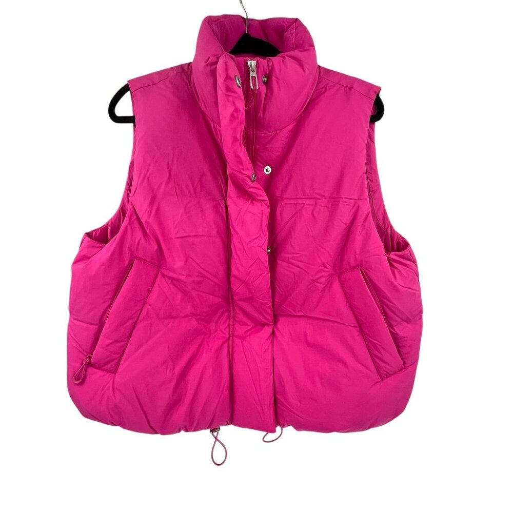 BEYOND YOGA Women's Hot Pink Fleece Lined High Neck Duck Down Crop Vest Large